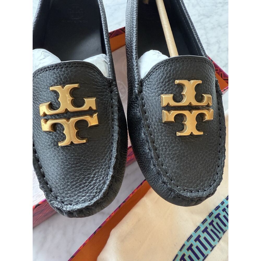 NWT Tory Burch Perfect Black Rolled Brass Everly Driver Tumbled Leather 6 85159